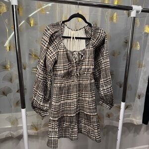 Anthropologie Black and Brown Plaid Dress